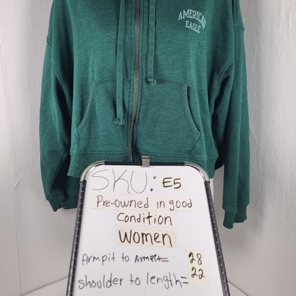 American Eagle Outfitters Women's Green Fleece Full Zip Casual Hoodie Size L - Picture 10 of 10